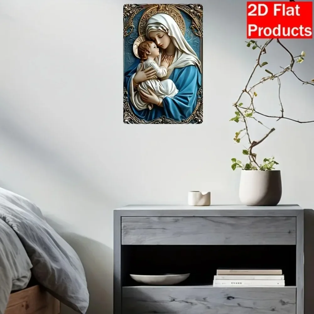 لوحة مادونا الدينية-ديكور داخلي من الألومنيوم |   معلقة على الحائط مع نص إنجليزي | هدية روحانية للديكور المعتمد على الإيمان