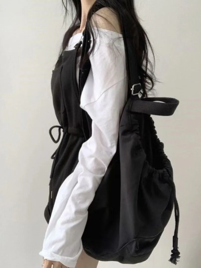 Korean Style Drawstring Waist Wide Leg Short Pants Simple Elegance Loose Fit Women's Fashion Casual Spring Autumn Winter