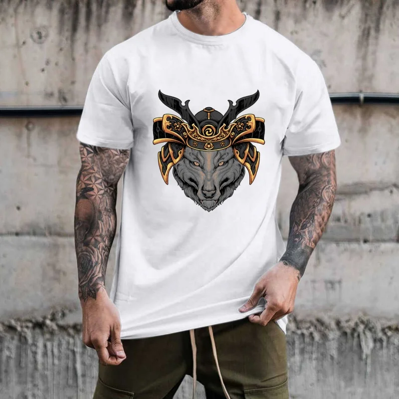 Japanese Samurai Helmet Wolf Head Heat - Transfer White Ink Iron - on Transfer, Trendy & Versatile, for T - shirts/Canvas