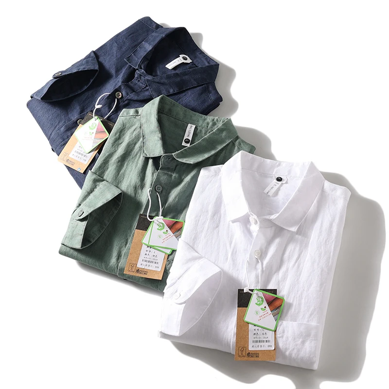 

Men's Casual Linen irt f Sve Roll up Thin Autumn Faion Comfortable Breathable Stand Fit Collar Long Sl...