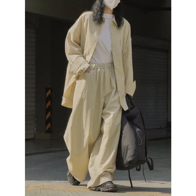Women Shirts Spring Loose Casual Contton Lyocell Commuter Blouses Apparel Neutral Style Simple Long Sleeve Apricot Black Tops