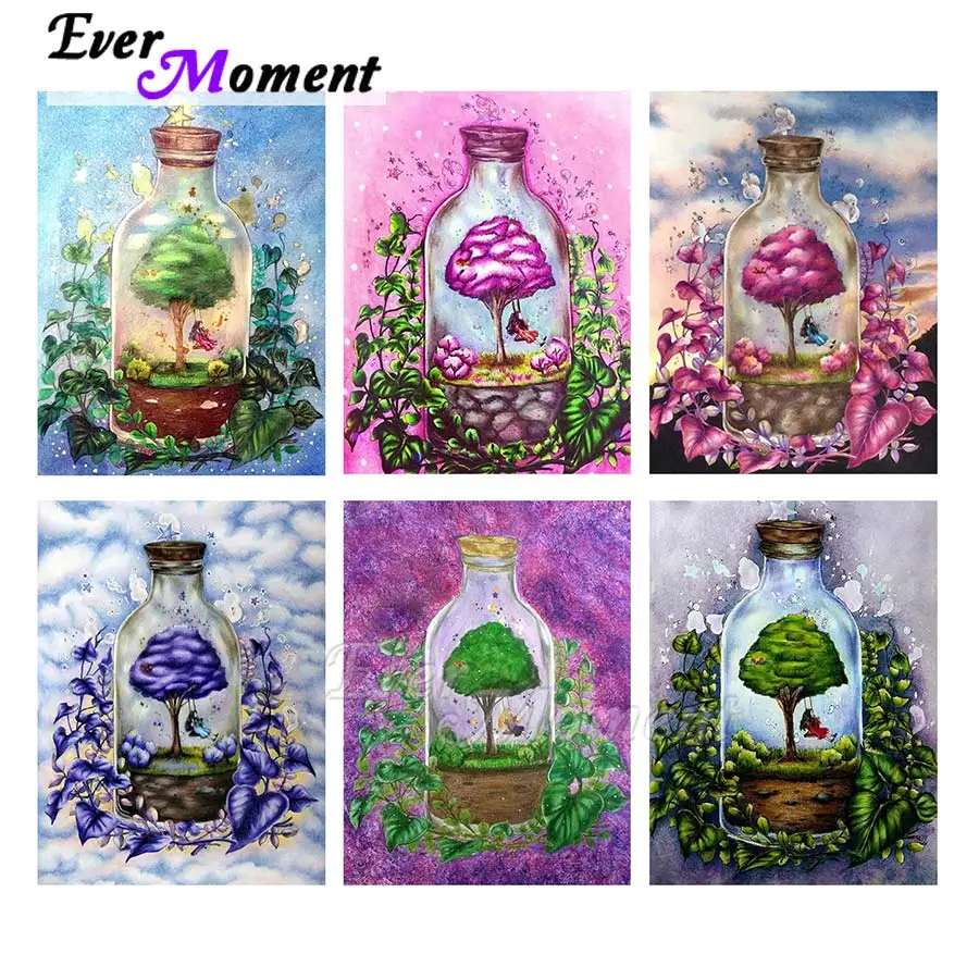 Ever Moment Diamond Painting Colorful Cartoon Bottle Girl Paint By Diamond Full Square Resin Drill Embroidery Mosaic 5L1056