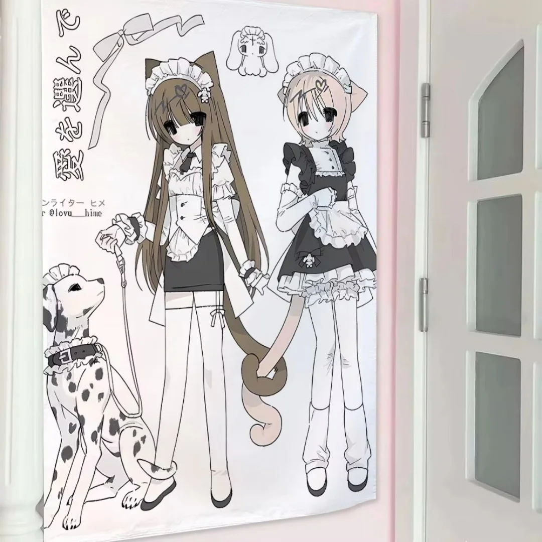 

ins style girl hanging cloth cartoon dormitory bedroom bedside tapestry wall background cloth rental house decorative cloth