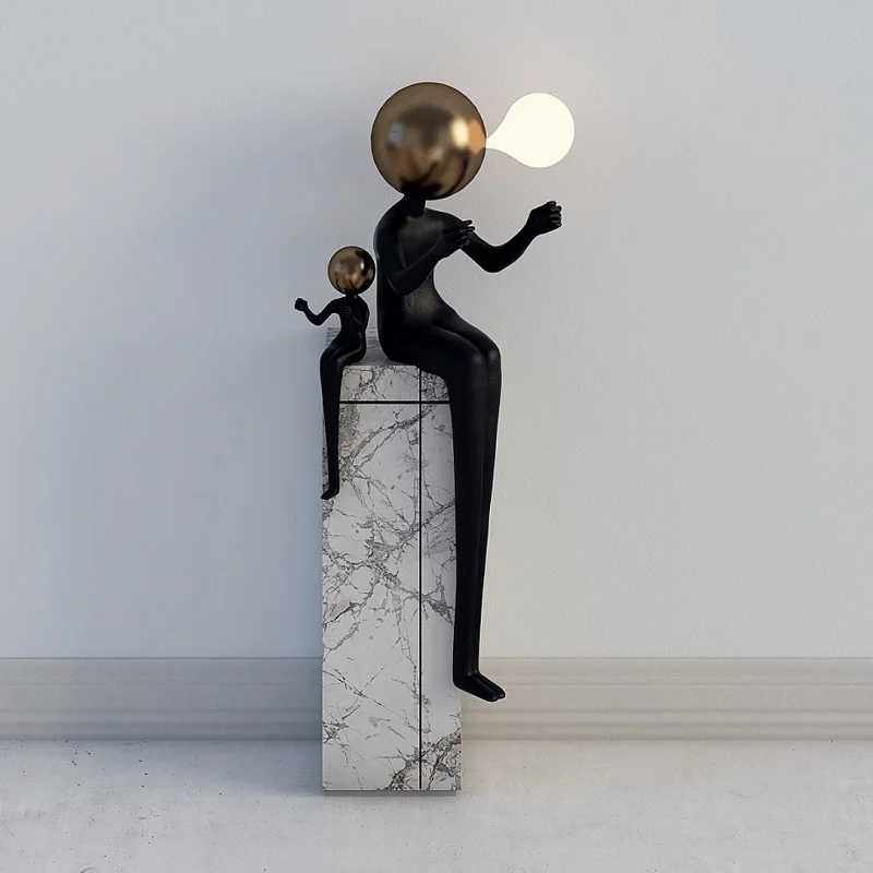 Humanoid art sculpture holding ball floor lamp Hotel lobby exhibition decoration villa home decoration corridor light