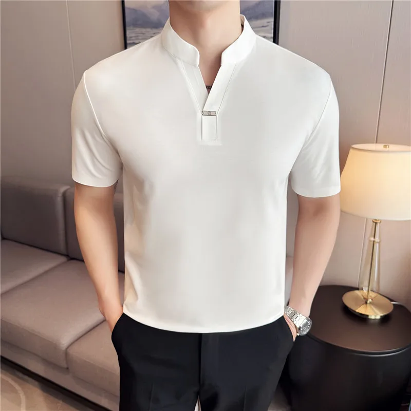 High Stretch Short Sleeved Men Polo Shirt 2026 Summer Light and Thin Soft Comfortable Cotton Solid Color Casual Slim Fit T-shirt