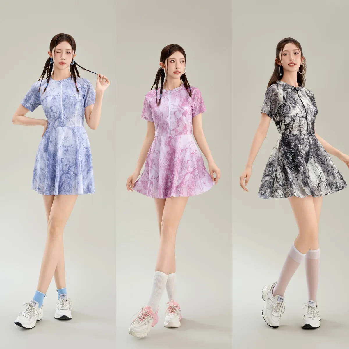 New One-piece Skirt Style Swimsuit for Women, Slim and Round Neck Style, Small and Fresh Versatile Printed and High-end Swimsui