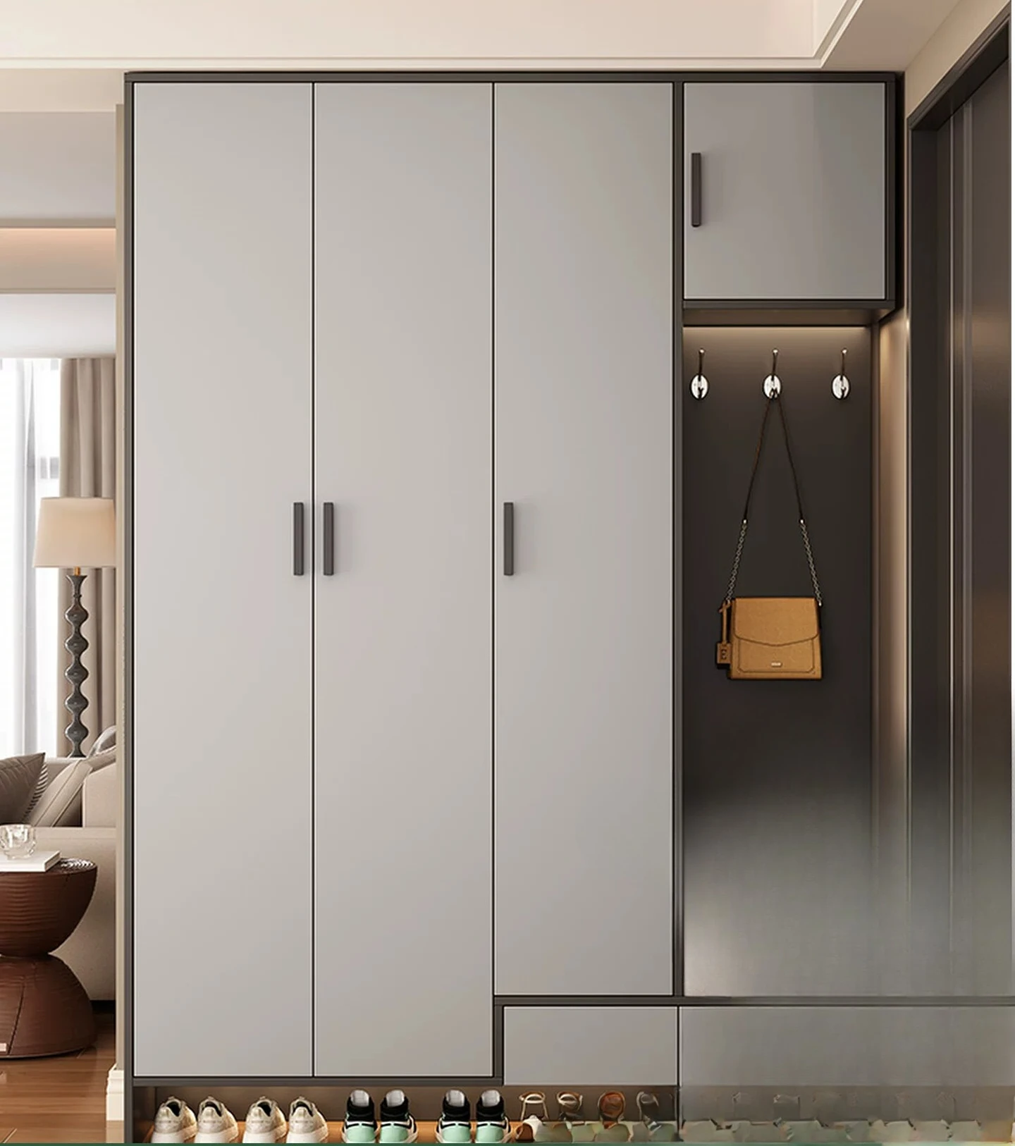 Shoe cabinet storage cabinet integrated against the wall ENF grade solid wood 2026 new shoe cabinet household door shoe change