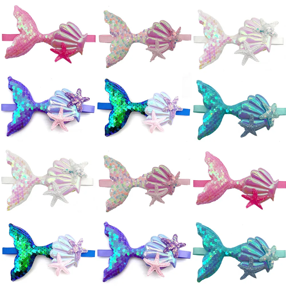 50/100pcs Summer Dog Accessories Bowtie Beach Shells Style Small Dog Bow Tie for Puppy Dog Bowtie Collar Adjustable Pet Supplier