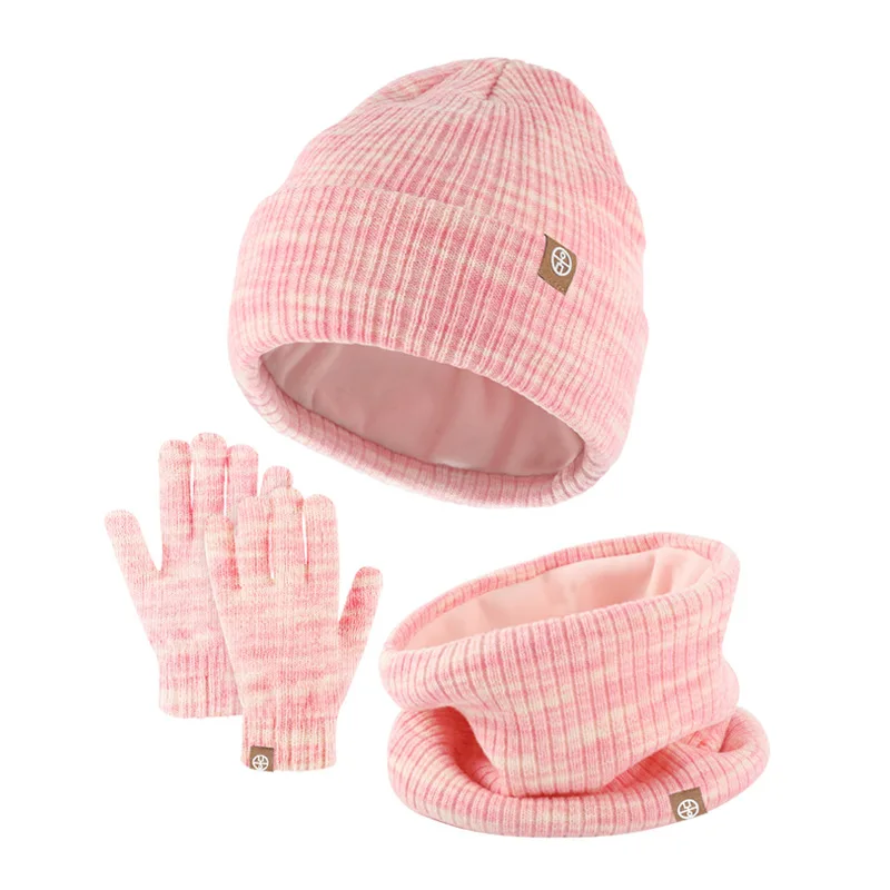 3pcs Kids Winter Hat scarf and Touchscreen Gloves Set Girls Boys Toddler Children Hats Beanie Knit Neck Warmer Fleece Lined Set