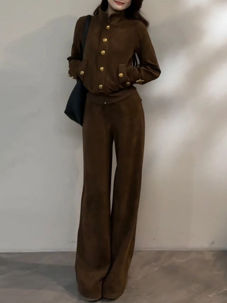 

High-End Casual Women's Two-Piece Set Long Sleeve Open Cardigan Coat High Waist Wide Leg Pants Slimming Effect Spring 2026