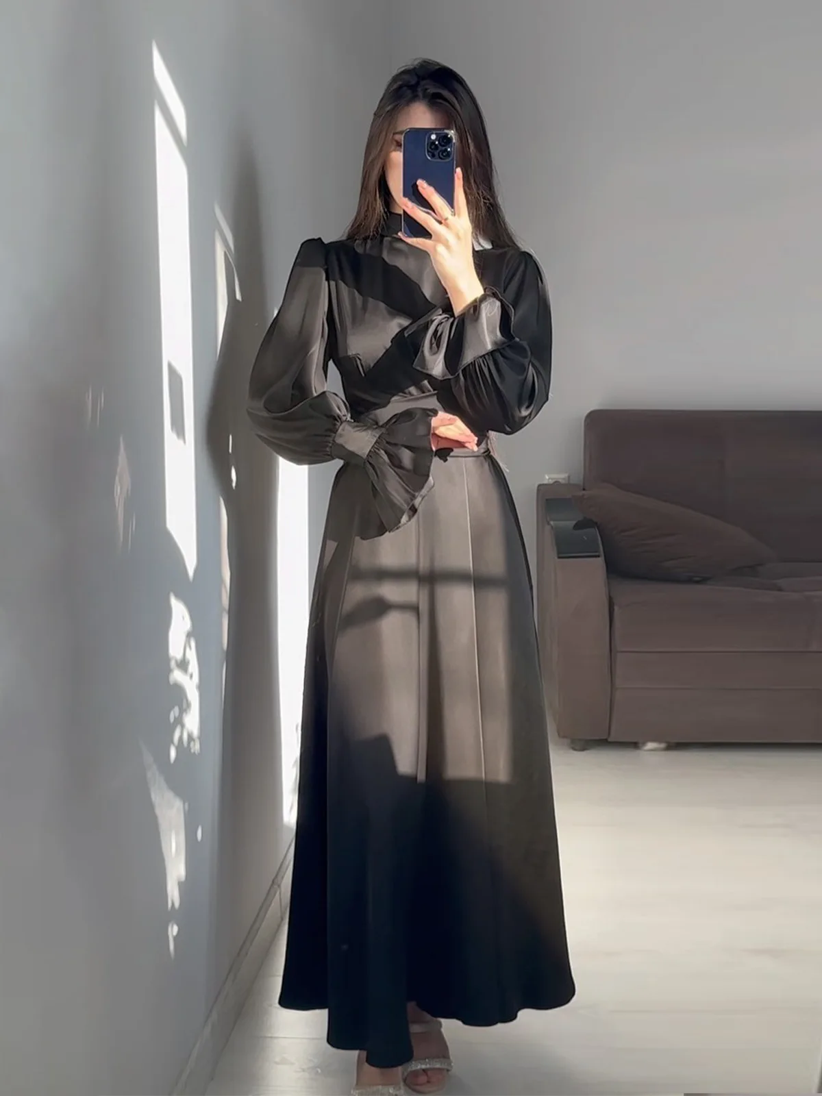 Vestido largo con volantes para mujer, prenda de vestir elegante, ajustada, con cordones, color liso, Estilo Vintage, 2024