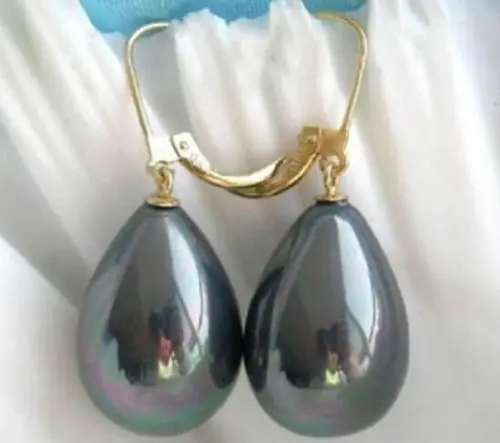 AAA+++ 14X16MM BLACK Shell Pearl Earrings