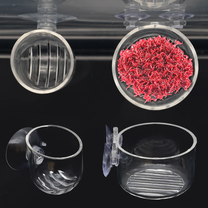 Plastic Aquarium Automatic Feeder with Suction Cup Red Worm Feeding Fish Tank Shrimp Egg Feeder Food Tapered Hopper Basket 1Pcs