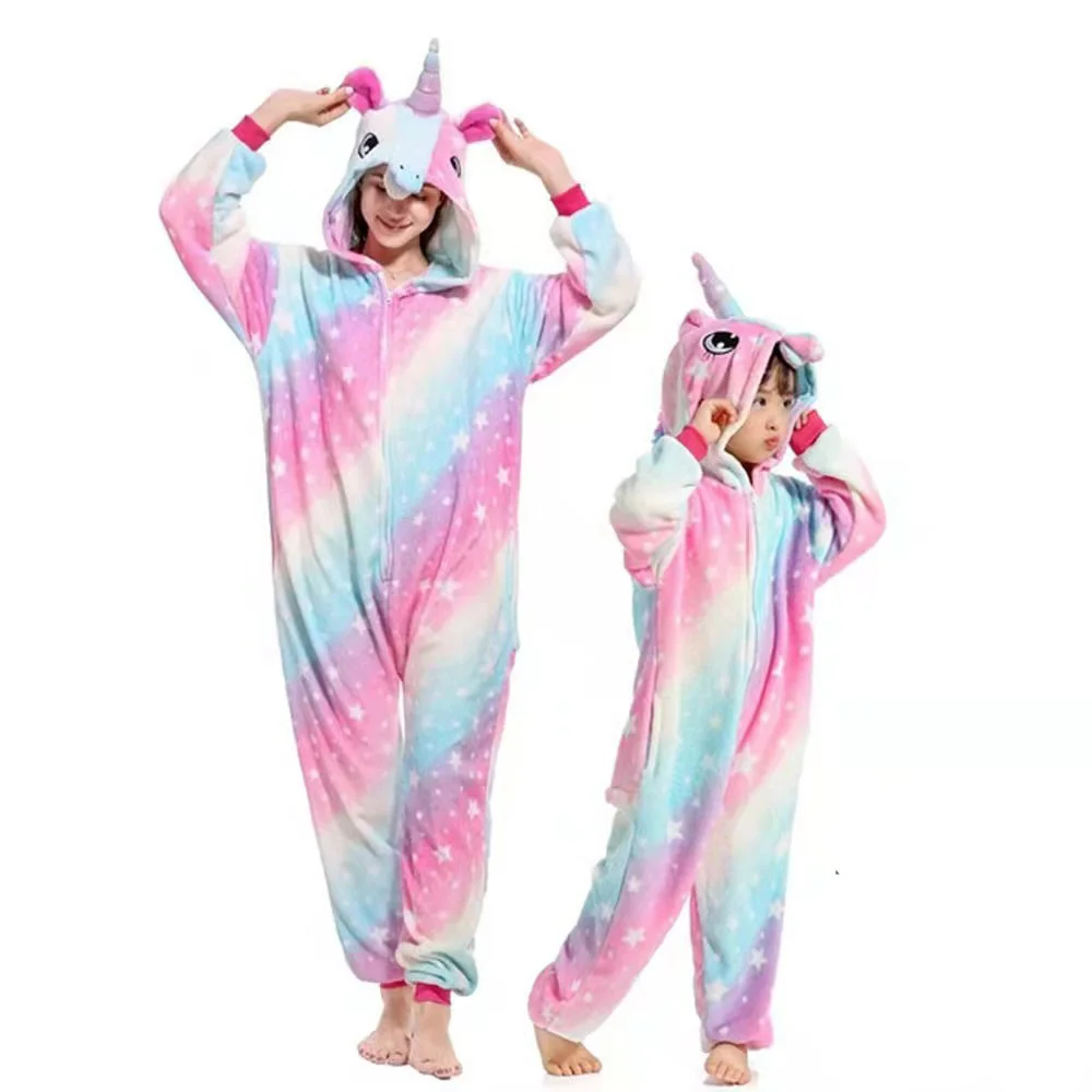 Kigurumi Unicorn One Piece Pajamas Women Winter Overall Flannel Cartoon Cosplay Sleepwear Costume Jumpsuit Animal Onesies Men