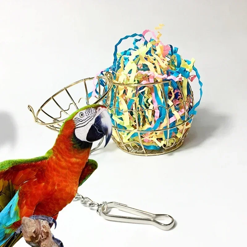 

Parrot Shredder Bird Toys Stainless Steel Cage Bird Feeder Paper Foraging Vegetable Millet Basket Container For Cockatiel Conure