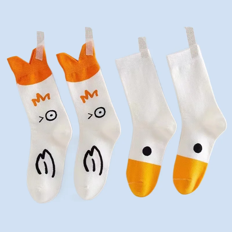 

5/10 Pairs Women's Four Seasons New Middle-tube Socks Japanese Cute Cartoon Big White Goose Little Yellow Duck Couple Socks