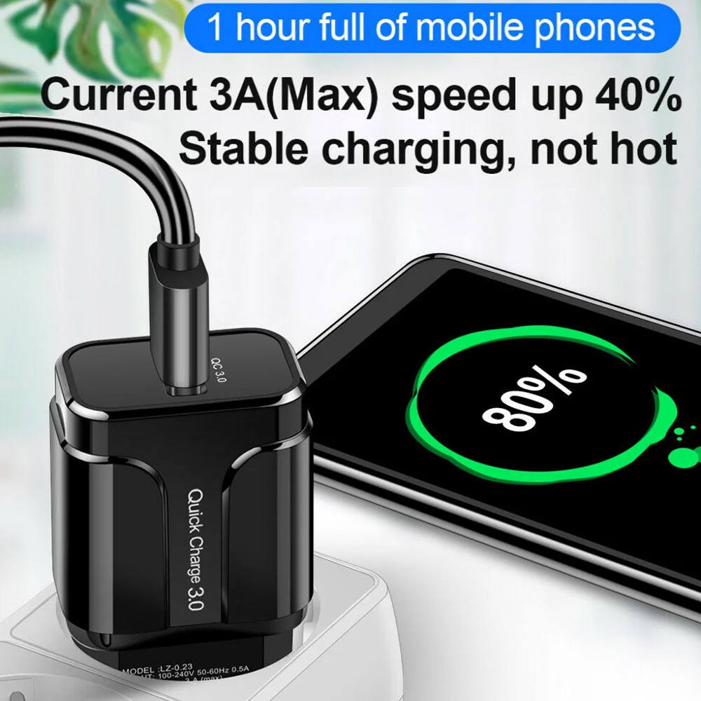 QC3.0 18W 3A USB Charger Fast Chargeing Adapter For iPhone 14 11 Samsung Xiaomi Huawei Wall Mobile Phone Charger EU/US Plug