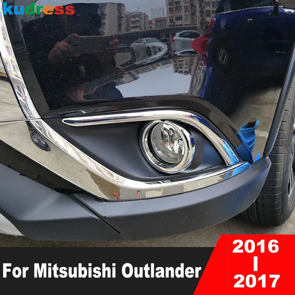 For Mitsubishi Outlander 2016 2017 Chrome Car Front Fog Light Lamp Cover Trim Head Foglight Bezel Trims Exterior Accessories