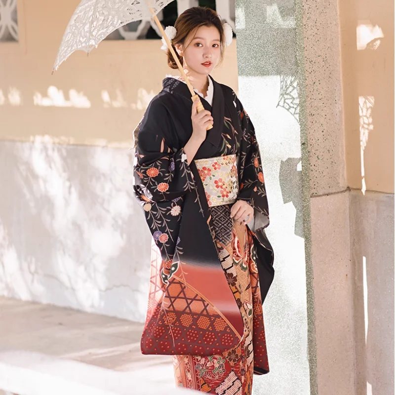Japanese Women Kimono Retro Gorgeous Small Sleeves Improved Kimono
