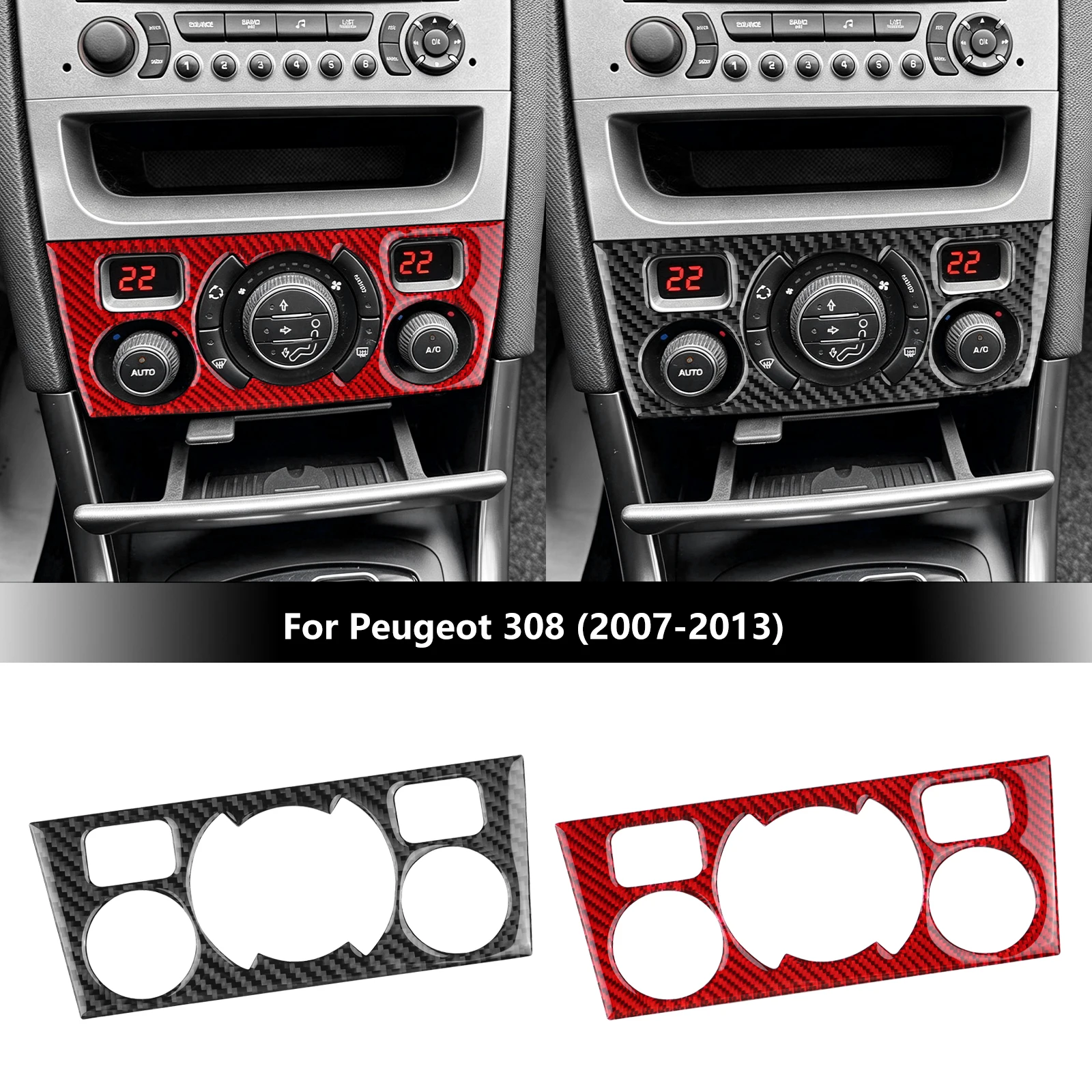 Car AC Knob Panel Sticker For Peugeot 308 I T7 2007 2008 2009 2010 2011 2012 2013 Real Soft Carbon Fiber Interior Accessories