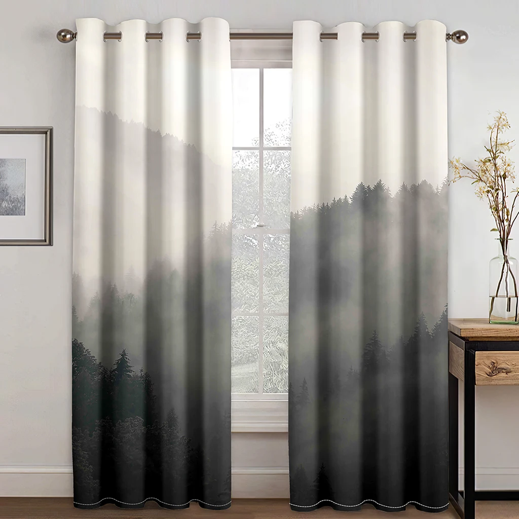 

3D Printed Thin Shading Polyester Natural Scener Forest Green Gray Bedroom Curtains 2 Panel Sets for Living Room Home Decor Hook