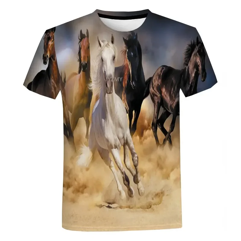 Summer Animal 3D Printing Horse T-Shirt Casual Tops O Neck Short Sleeves Women\'s Harajuku Comfortable Oversized Clothing