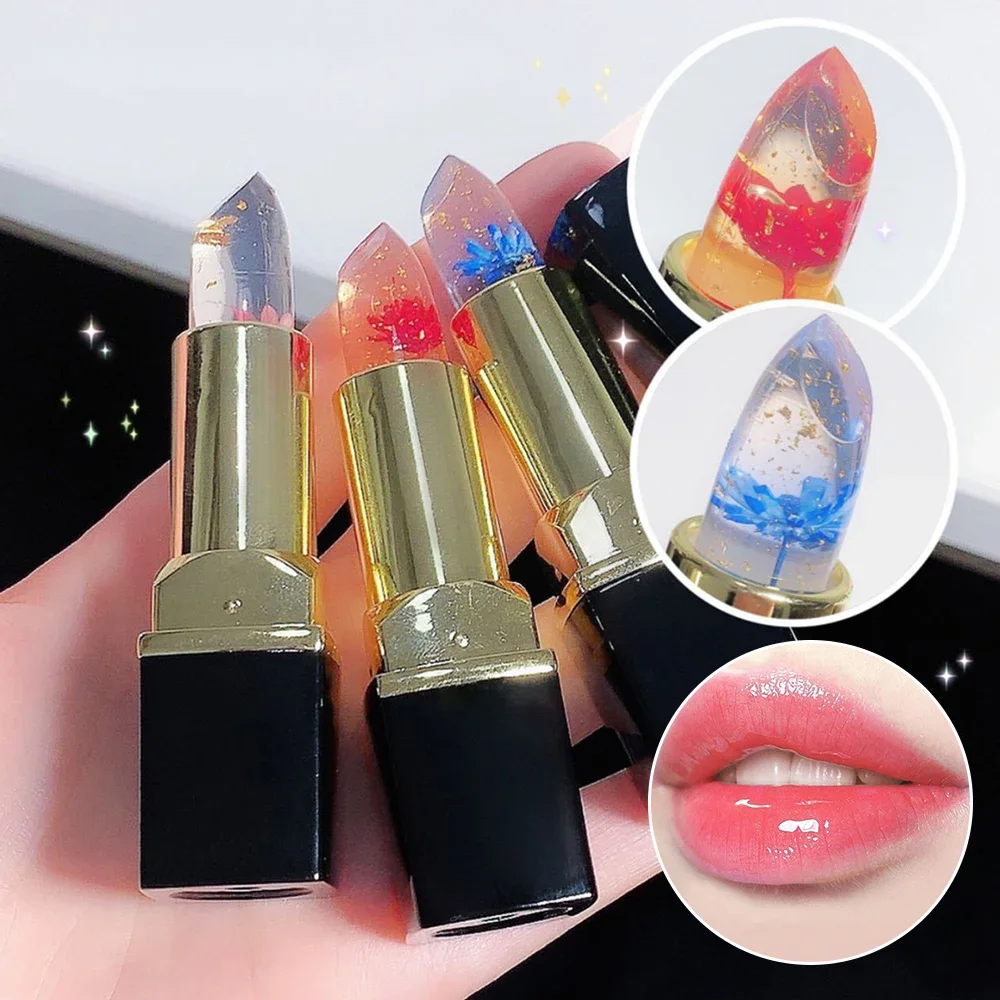 Temperature Color Change Lipstick Moisturizing Lip Primer Gold Foil Flower Jelly Lip Balm Natural Moist Lipstick Not Greasy