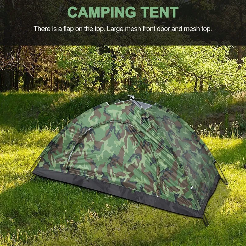 Tenda de acampamento portátil para 1 pessoa, tenda ao ar livre, caminhadas, viagens, camuflagem