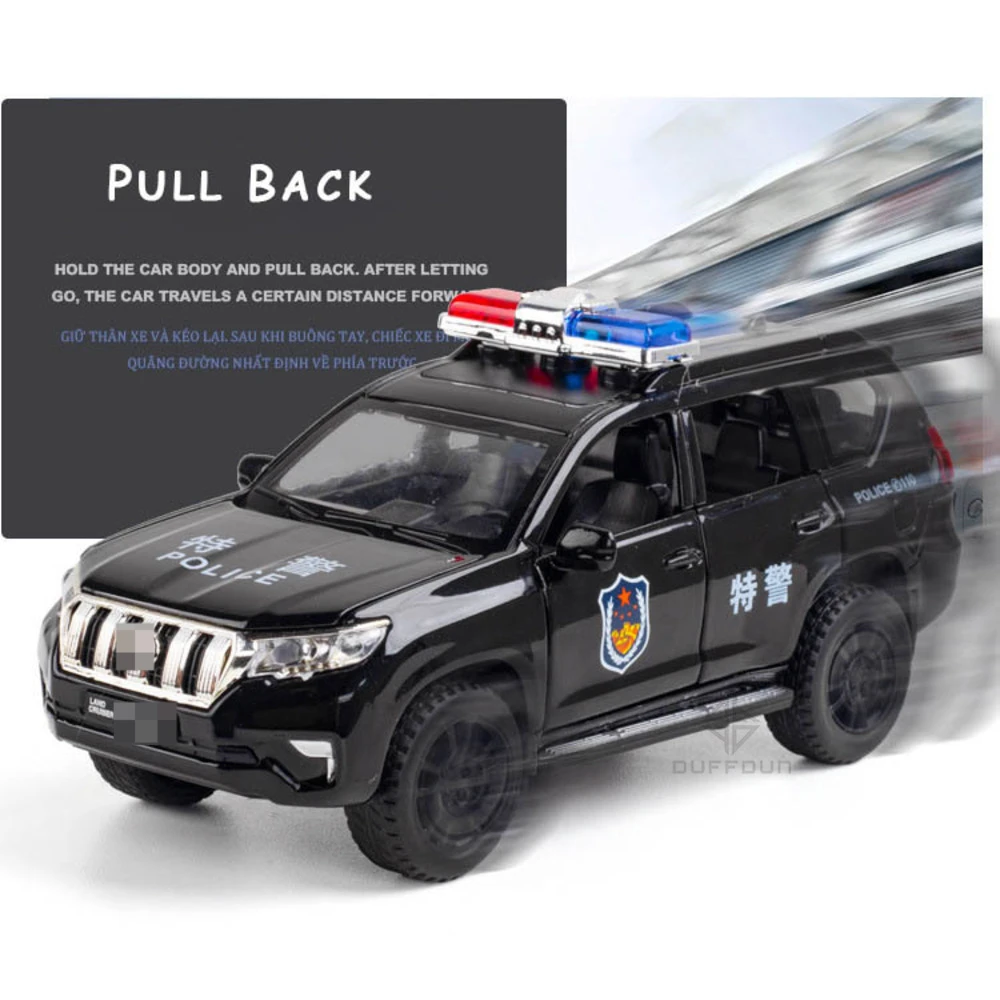 1/32 Alloy Diecasts Prado Police SUV Car Model Toy With Sound And Light 6 Doors Opened Pull Back Metal Vehicles Children Toys