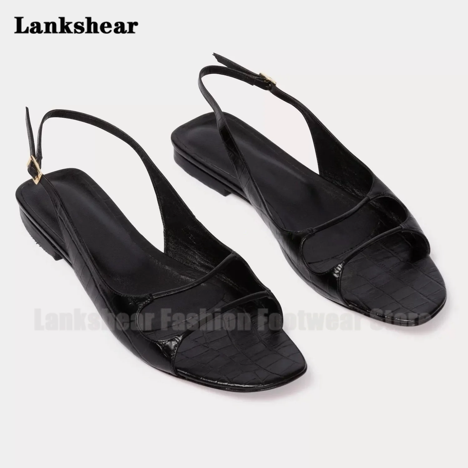 

Open Toed Ankle Strap Sandals Flat Solid Color Hollow Fashion Elegant Sandals Women Shoes Newest Sandalias De Mujer Verano