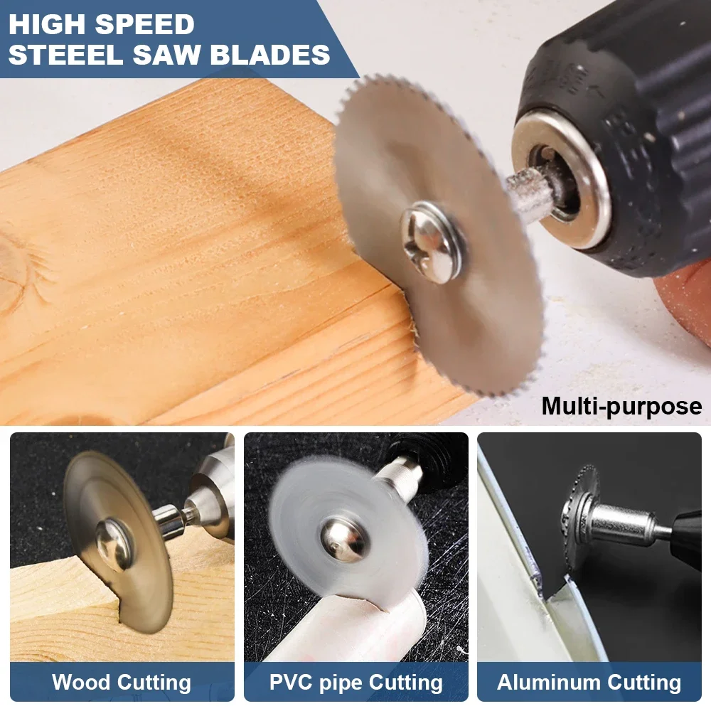 6Pcs HSS Cutting Wheels for Dremel - Saw Blades Kit w/ 1/8" & 1/4" Shank Mandrels, Screwdriver - Cut Wood, Plastic, Aluminum
