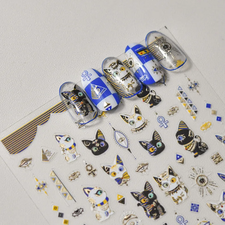5D Egyptian-style Cat Nail Stickers Cute Little Bunny Cartoon Cat Self-adhesive Nail Accessories Sweet Girl Style Nail Parts