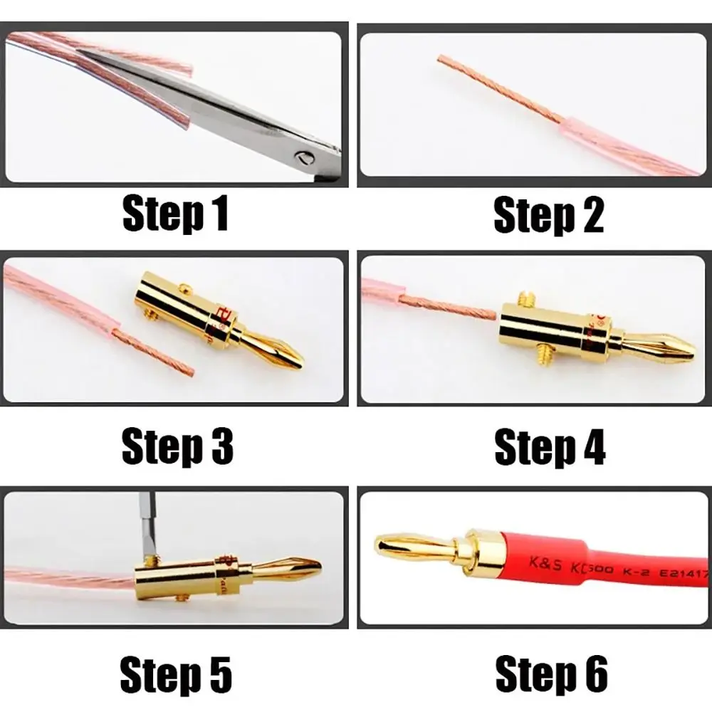 2Pcs Gold-plated Copper Cross Banana Speaker Plug Black Red for Speaker Wire Amplifier Audio Connector Adapter