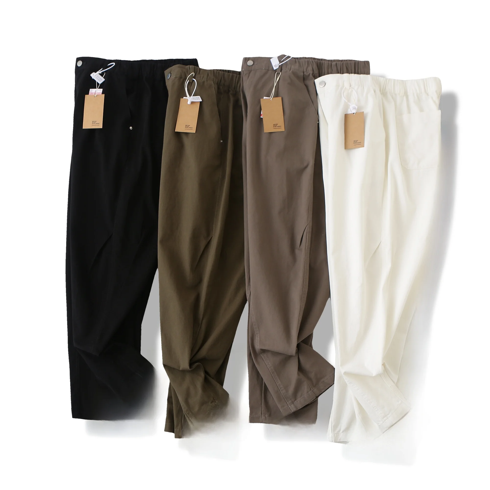 

Модные хлопковые повседневные брюки цвета хаки с эластичной резинкой на талии, весенние мужские удобные свободные длинные брюки с 3D пошивкой