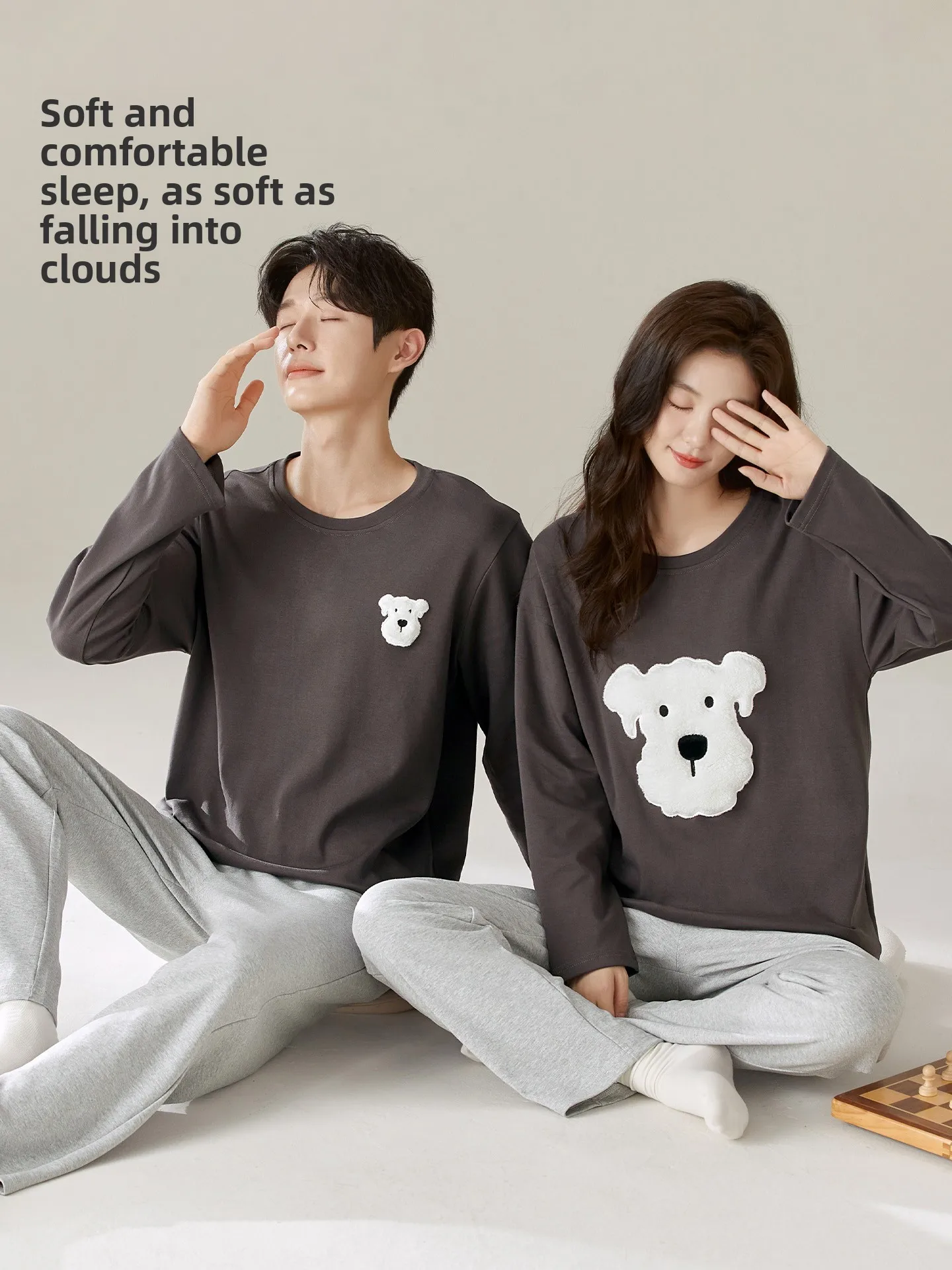 Ultra Soft Cotton Pajamas Couple Style Women's round Neck Long Sleeve Sleepwear Men's Long Pants Home Comfortable Cartoon
