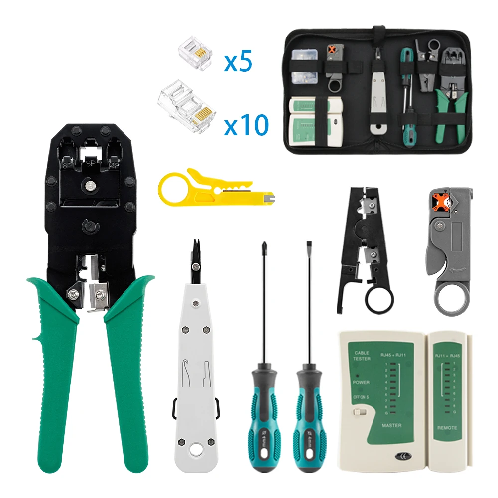 Network Cable Tester Tool LAN Utp Screwdriver Wire Stripper RJ45 RJ11 Connector Computer Network Crimping Pliers Tool Kit Set