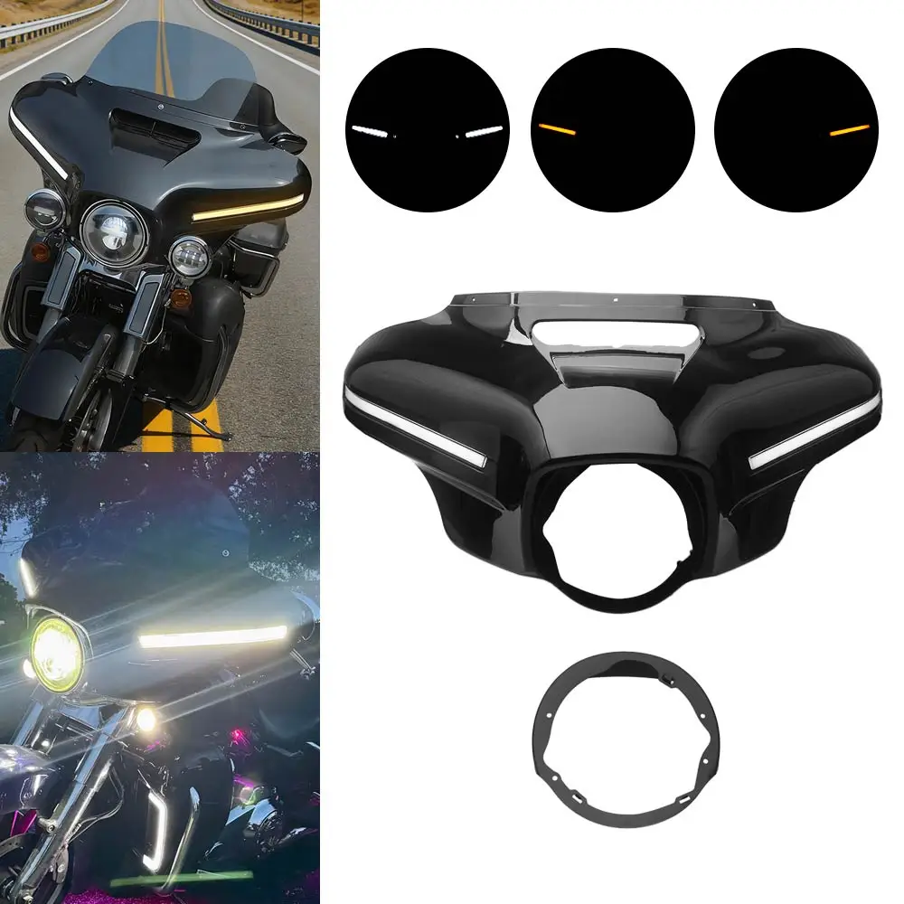

For Harley Touring Street Electra Glide Ultra Limited 2014-2025 Front Batwing Headlight Upper Fairing w/ LED Turn Signal Light