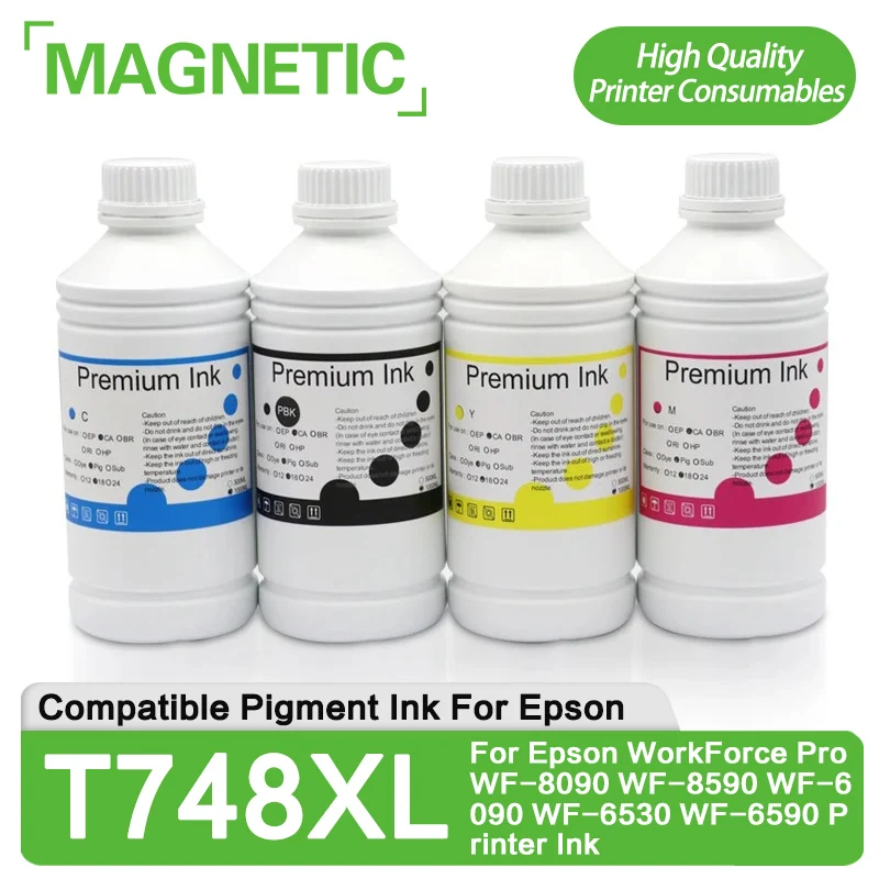 

1000ML T748XL T748 T748XXL Pigment Ink For Epson WorkForce Pro WF-8090 WF-8590 WF-6090 WF-6530 WF-6590 Printer Ink