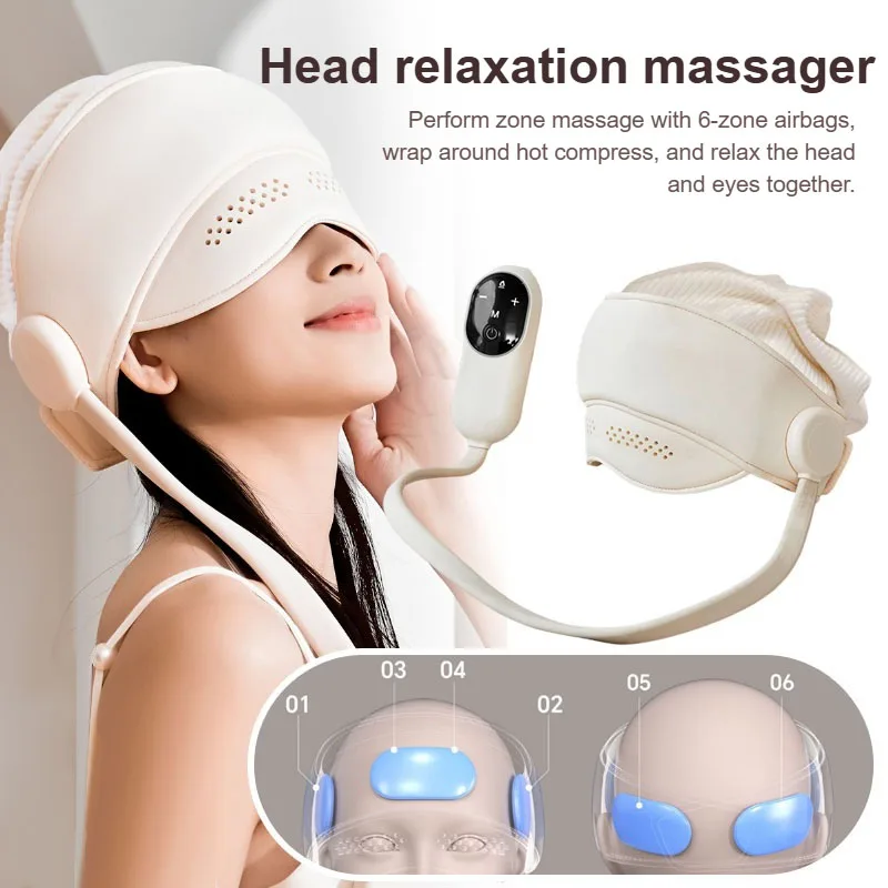 

Компрессионный массажер с подушкой безопасности, релаксация кожи головы, помощь для сна, горячий компресс, домашний декомпрессионный электрический шлем для массажа головы