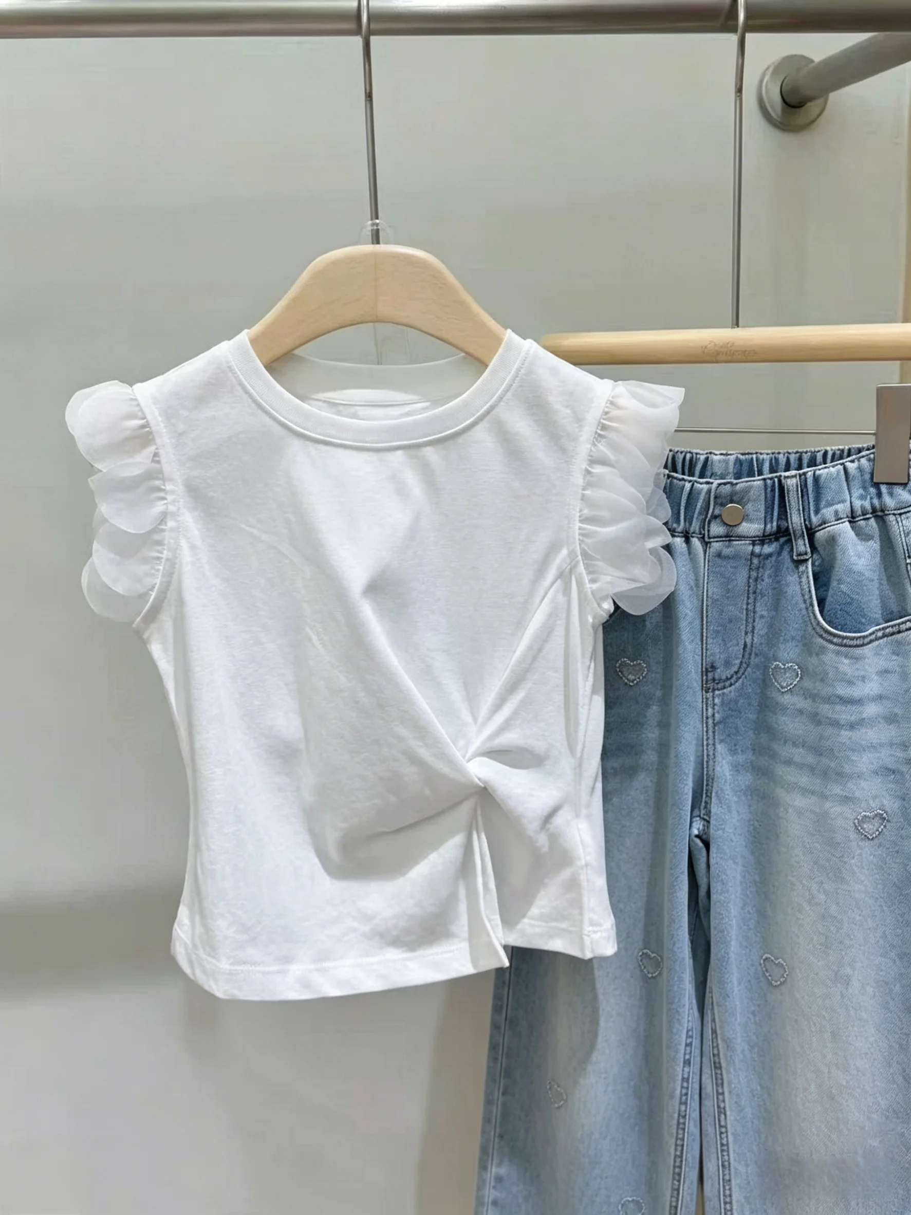 summer-short-sleeve-t-shirt-for-girls-with-knot-design-and-lace-hem-casual-style-100-cotton-korean-made-kids-fashion
