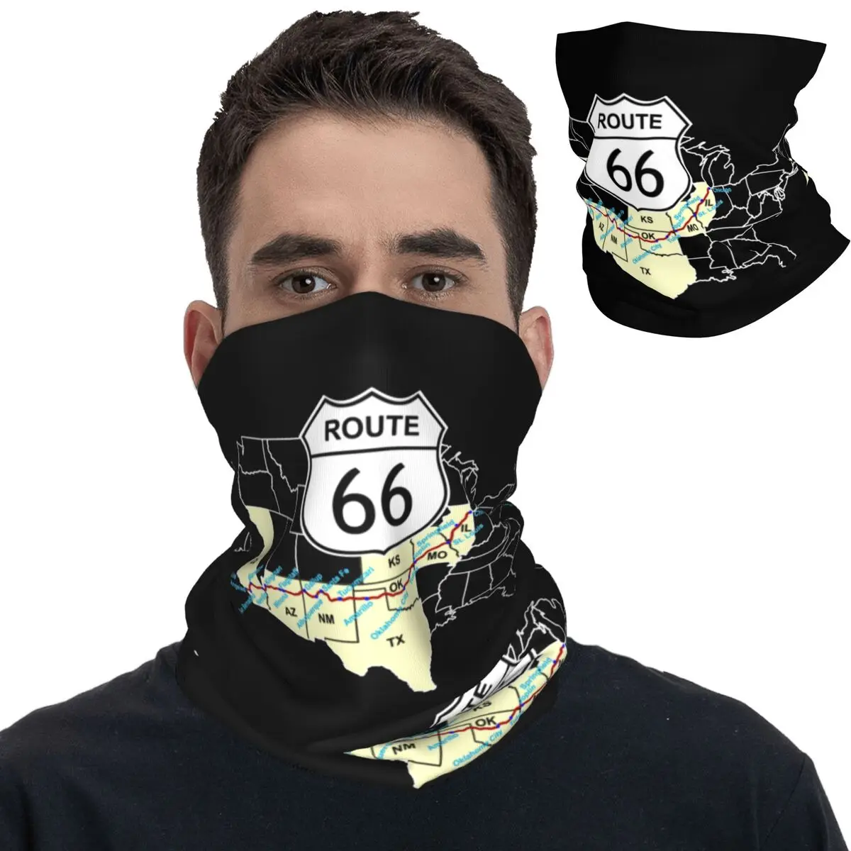 Route 66 Bandana Hals abdeckung Mutter Straße amerikanische klassische Retro-Maske Schal warmen Rad schal Outdoor-Sport Unisex wind dicht