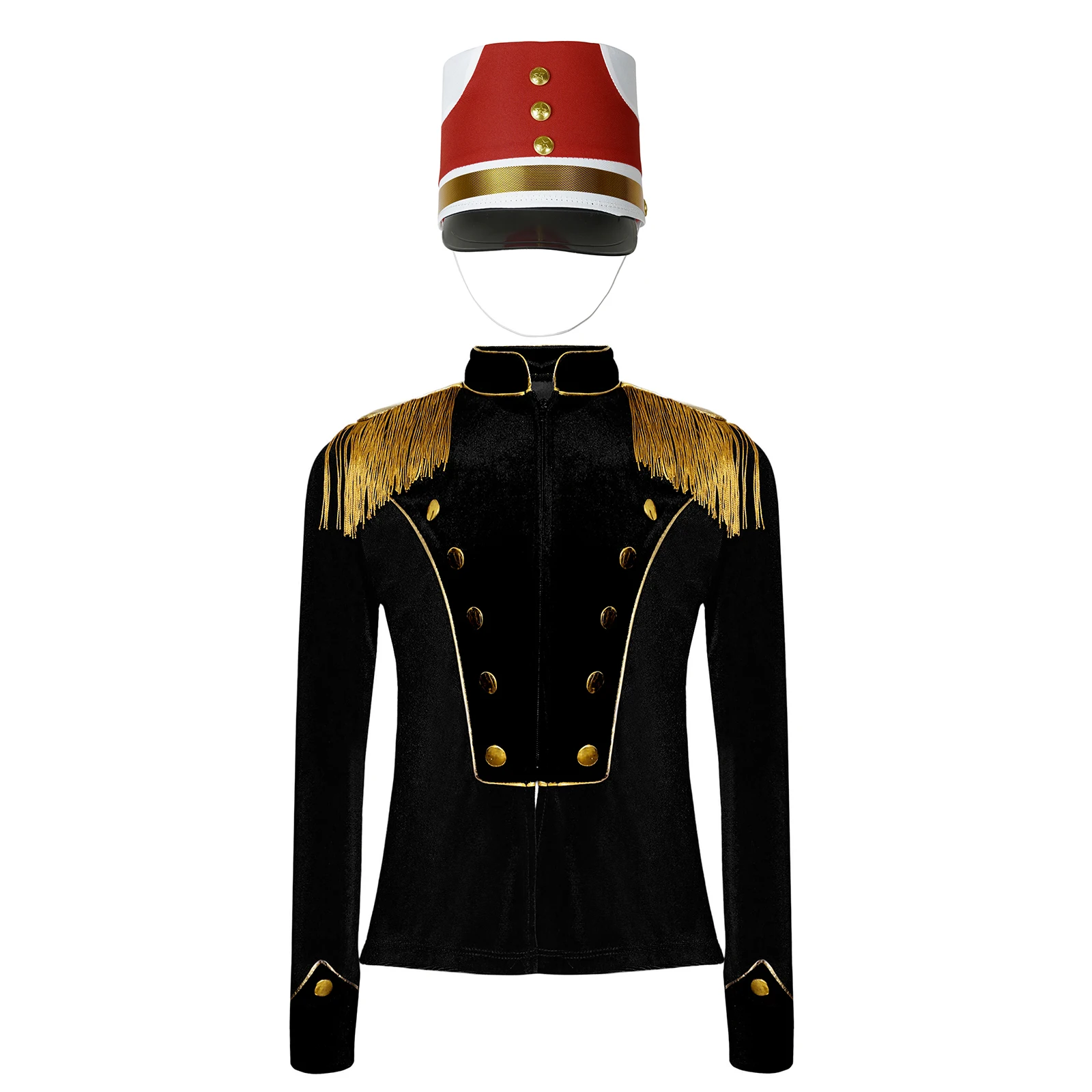 Kids Halloween Circus Ringmaster Marching Band Drummer Costume Honor Guard Uniform Long Sleeve Fringe Velvet Jacket with Hat