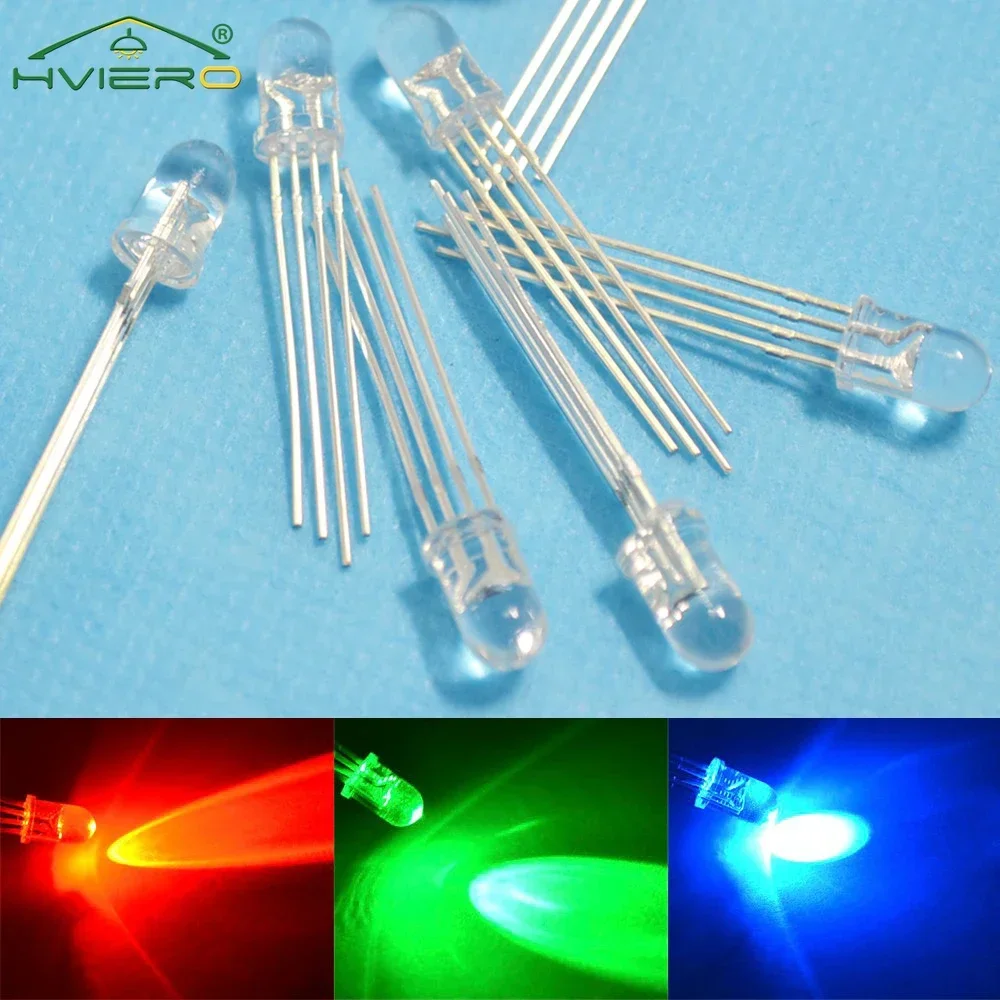 100 PZ Mini F5 5mm Lampada Perlina Rotonda RGB LED Diodi Emettitori 4pin Acqua Trasparente Tri-Color Catodo Comune Decorazione Atmosfera Neon