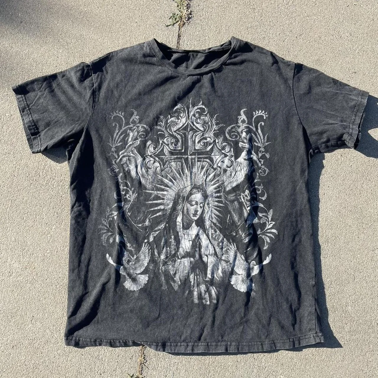 2026 New Parent‑Child Matching Oversize CottonTee Retro Washed Art Portrait Cross Floral Dove VintageFaded Graphic SleeveT‑Shirt