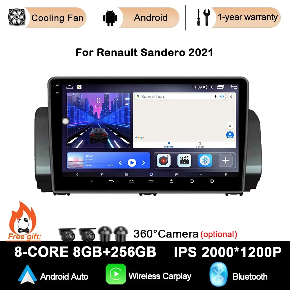 Android 14 For Renault Sandero 2021 Car Radio Multimedia Navigation GPS WIFI+4G Auto Wireless Carplay Stereo Player DSP 10inch