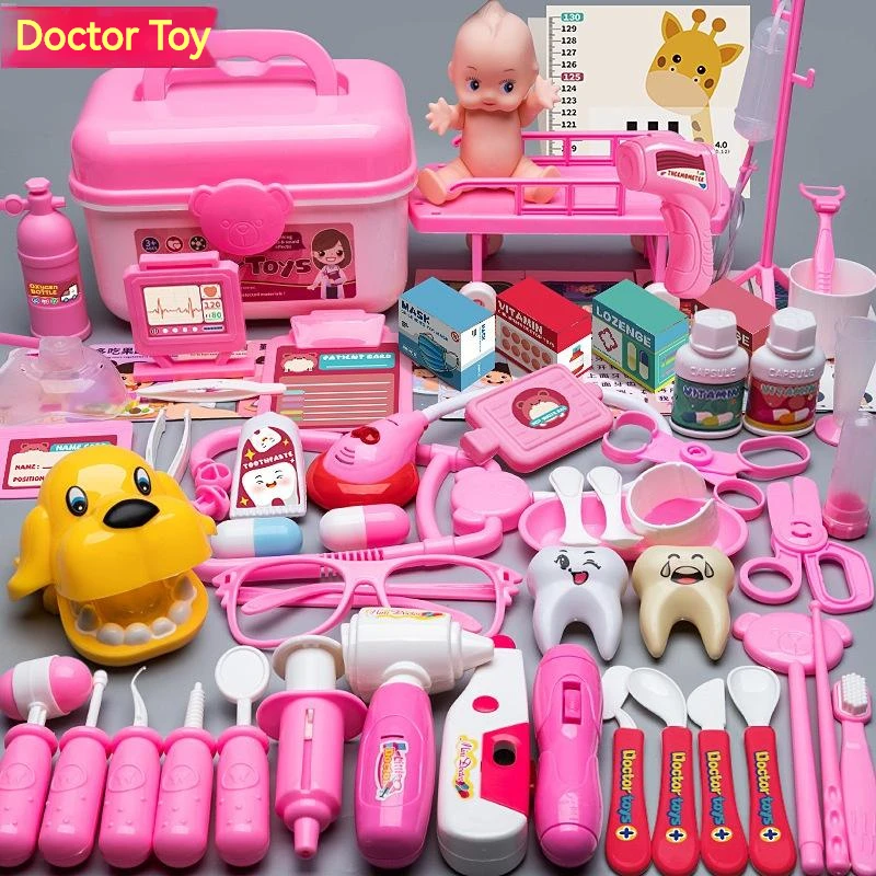 Simulation Doctor Nurse Kids Doctor Set Pretend Play Medical Box Play House Trolley Box Girl Stethoscope Injection Children Gift