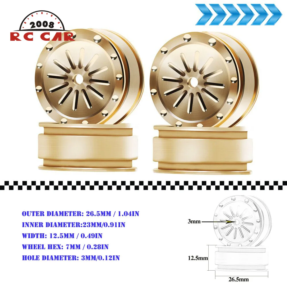 

Hex Beadlock Wheel Brass RC Hub Micro Copper Wheel Rim for RC Axial SCX24 90081 1:24