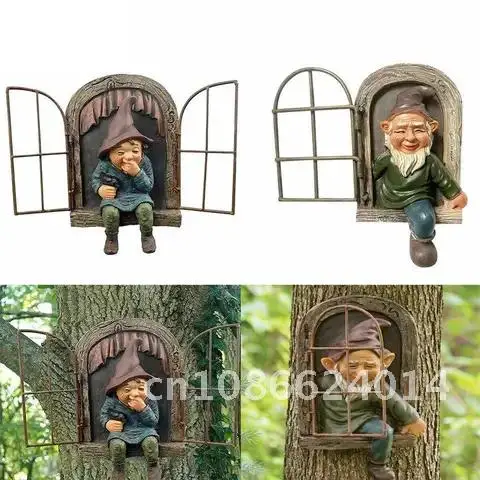 Elf Garden Statue Dwarf Going Out Tree Hugger Miniatures Decoracion Jardin Exterior Knickknacks Garden Decoration Outdoor