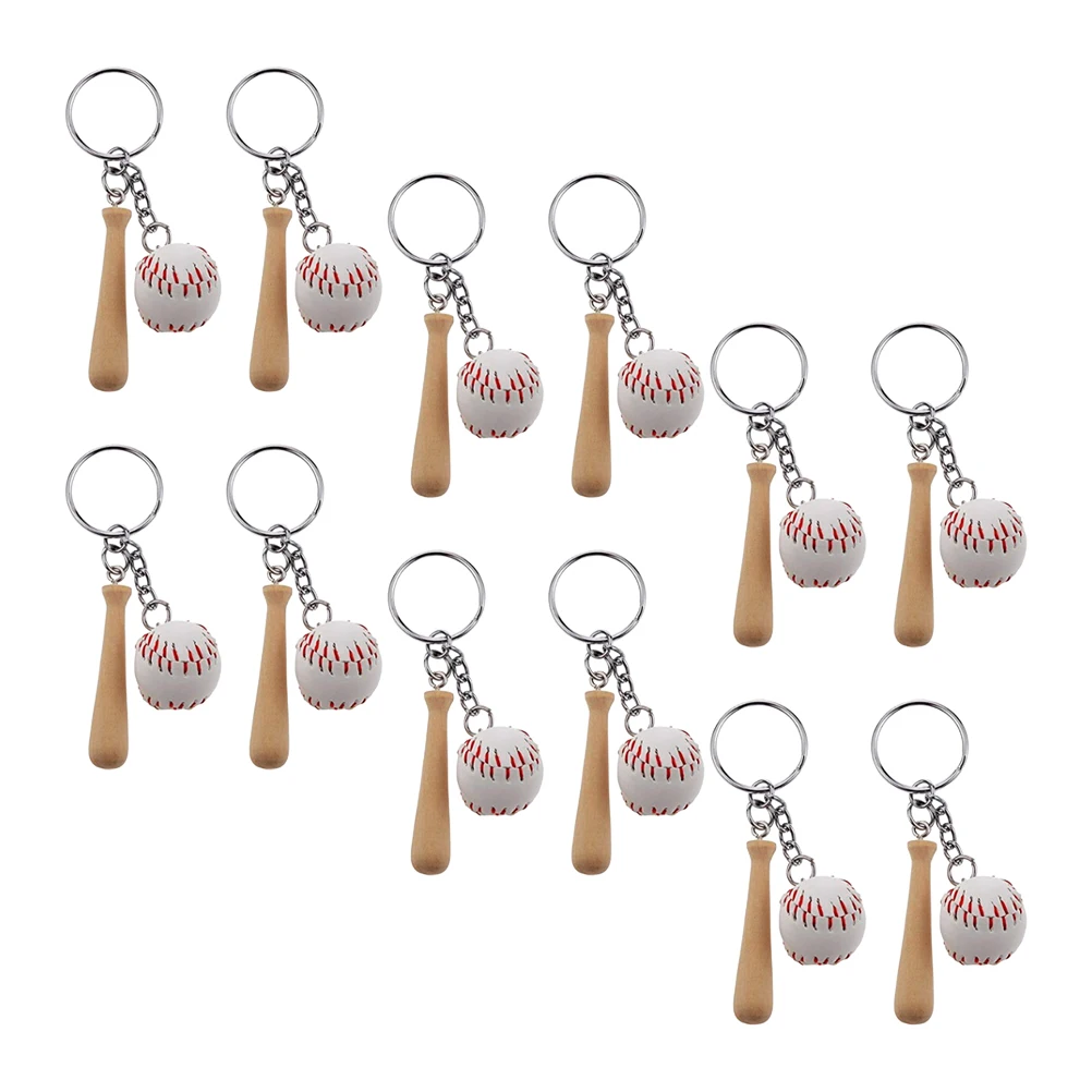 

12pcs Keychain Decorative Party Decorative Baseball Keychains Supplies Wooden Bat Design Rings Softball Hanging Gifts Ideas