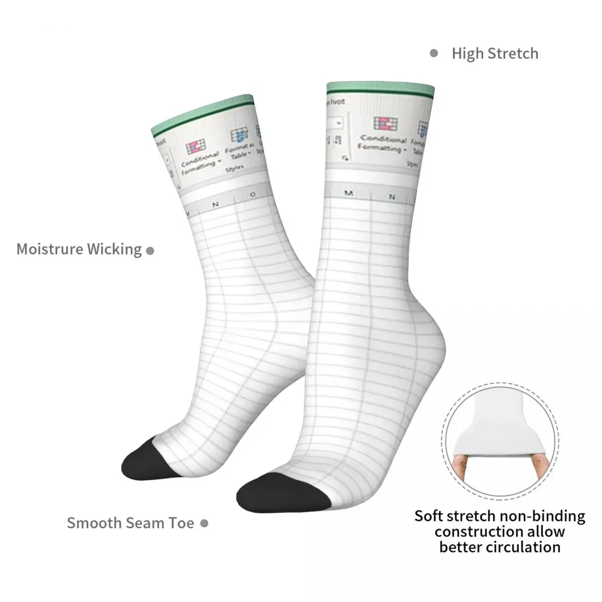 Blank Excel Sheet Socks Harajuku Sweat Absorbing Stockings All Season Long Socks Accessories for Unisex Gifts